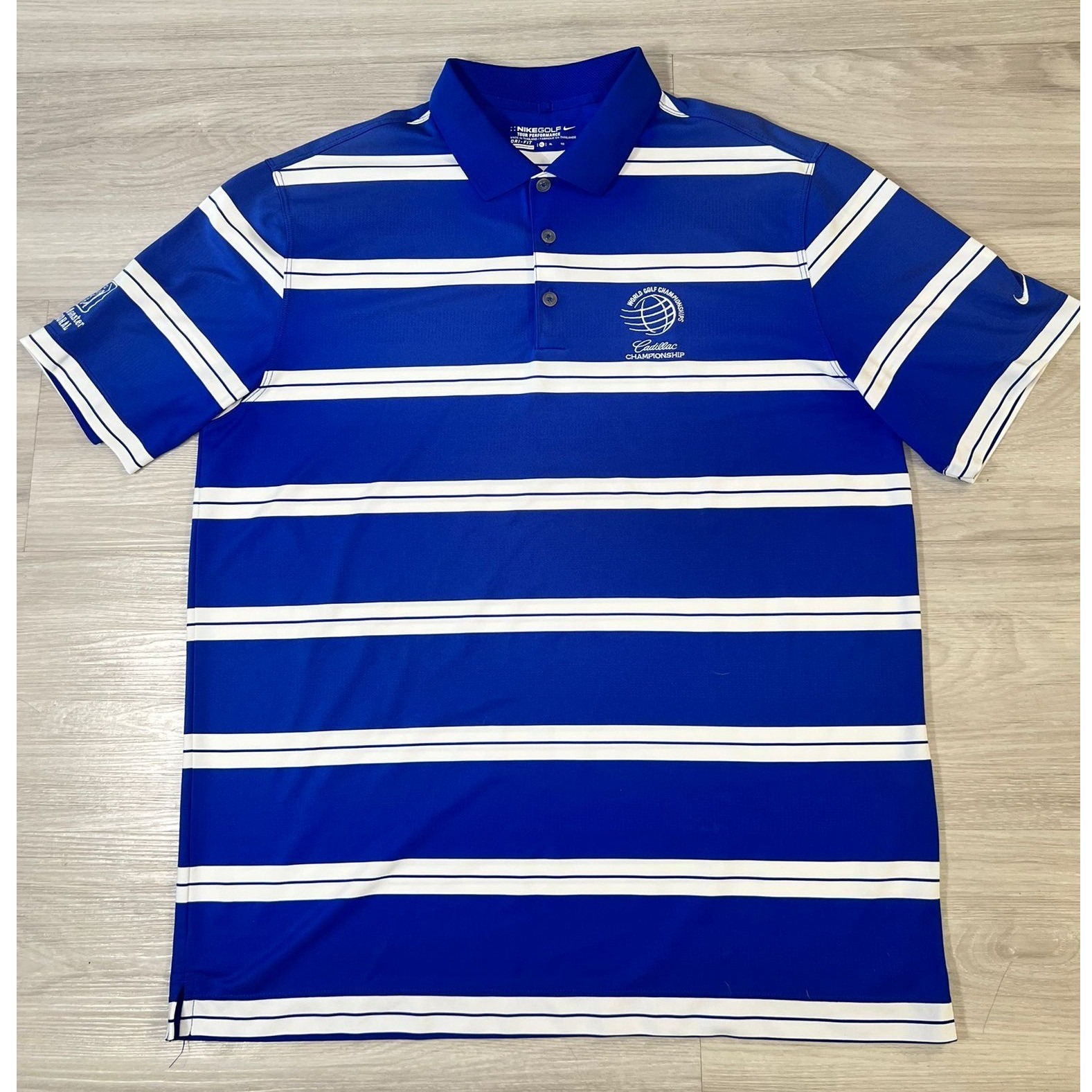 Nike Golf Polo Shirt Mens Xl Blue White Stripe World Golf Championship